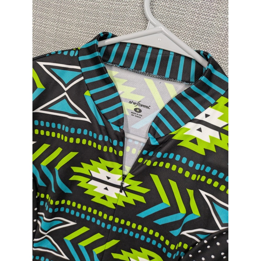 Shebeest Cycling Jersey Shirt Womens Medium Multicolor 1/4 Zip Pockets USA